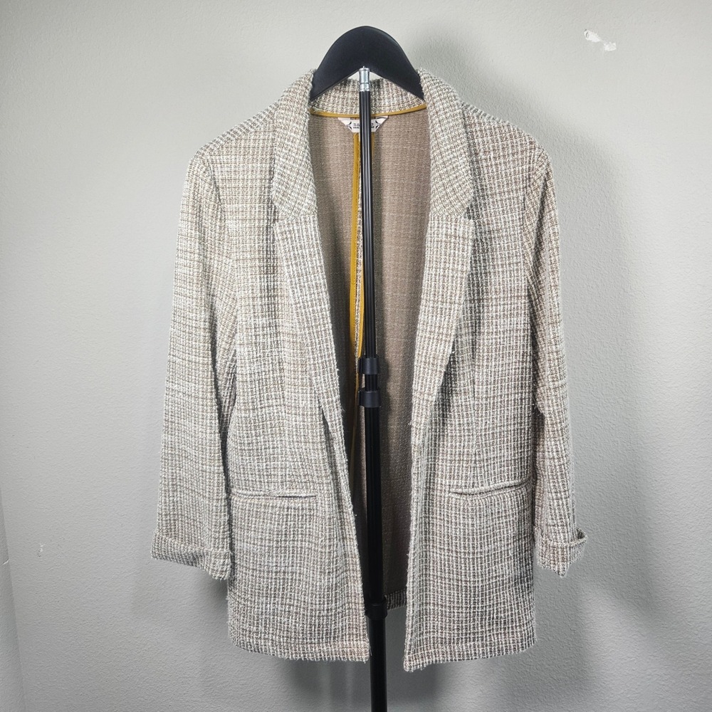 Nanette Lepore Blazer Womens Medium Brown Tweed Open Front Professional Chic